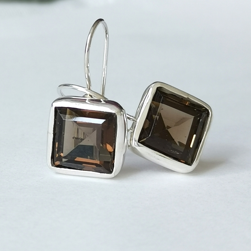 NEW, sterling silver Smokey Topaz Smoky Quartz drop earrings
